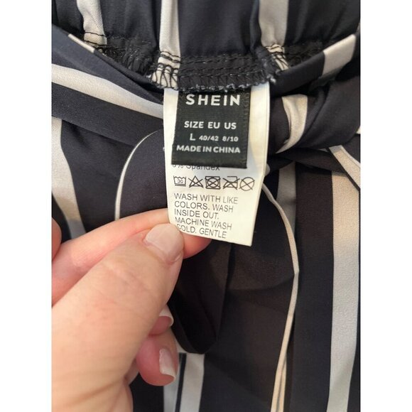 Shein Womens Striped High Waist Wide Leg Pants With Bow Tie Belt Size L - Picture 4 of 4
